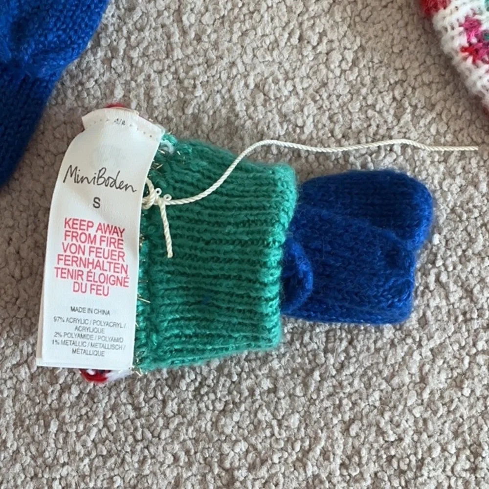 Mini Boden Festive Knit Mittens and Hat Set - Red, Green, Blue
